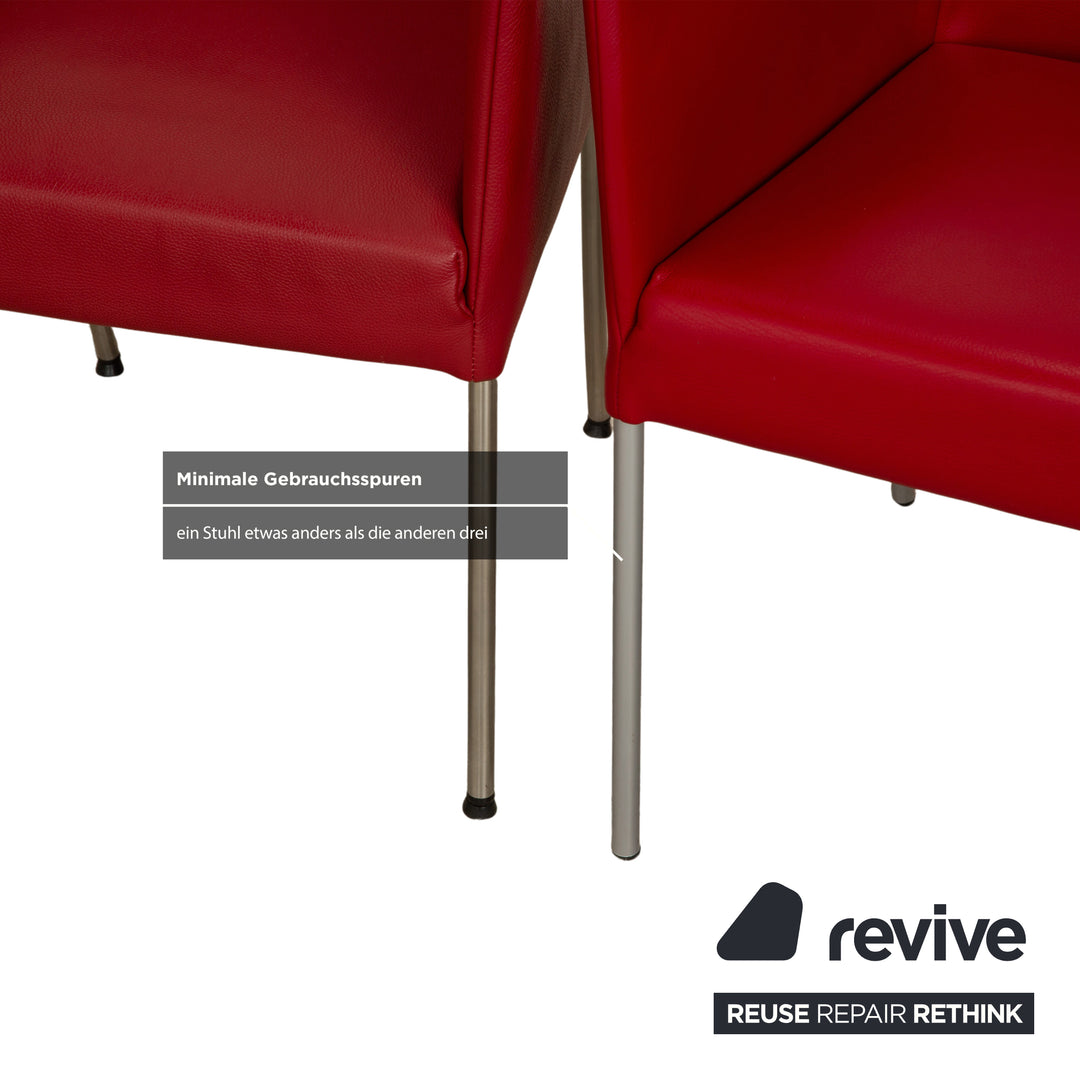 4er Garnitur bert plantagie ARC-E Leder Stuhl Rot Esszimmer