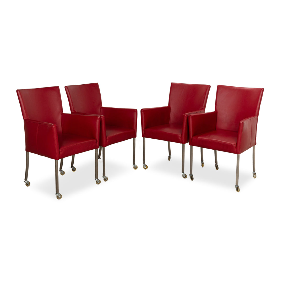 Lot de 4 chaises en cuir bert plantagie ARC-E rouge salle à manger