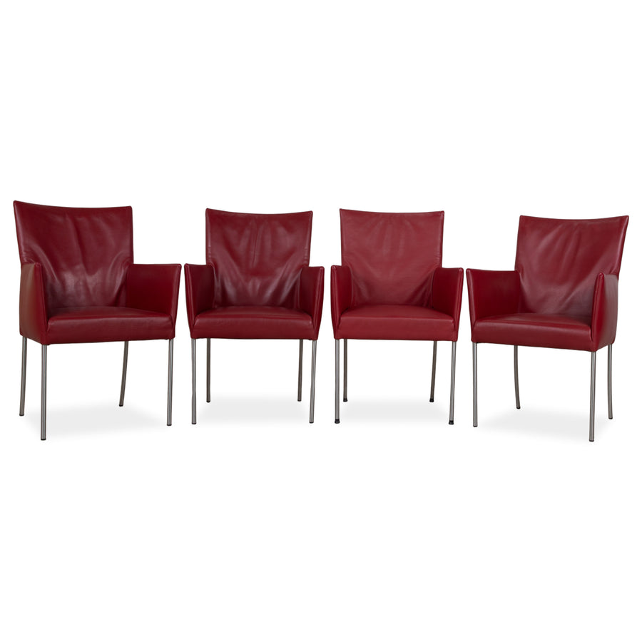 Lot de 4 chaises en cuir bert plantagie ARC-E rouge salle à manger