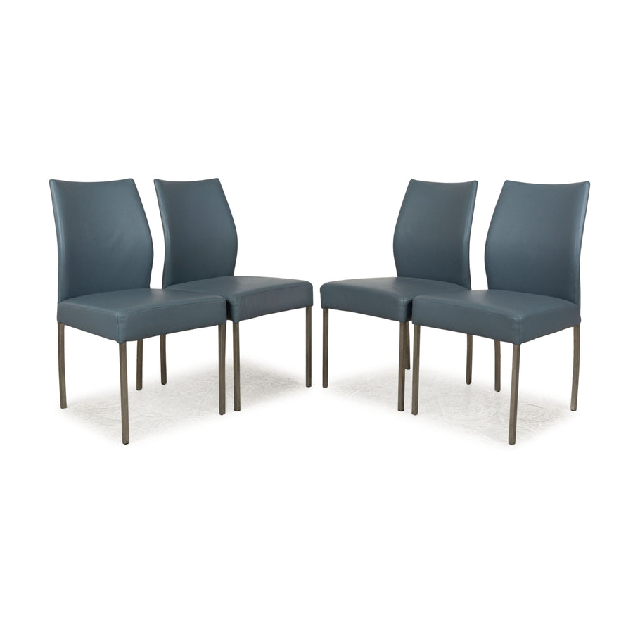 Lot de 4 chaises en cuir Bert Plantagie bleu bleu gris