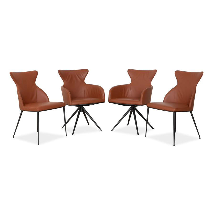 4er Garnitur bert plantagie luno Leder Stuhl Braun Orange Cognac Drehfunktion