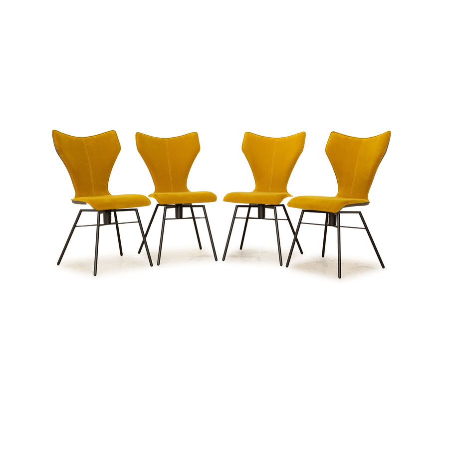 Set of 4 Bert Plantagie Seka-S12 Fabric Yellow Dining Room Swivel Function
