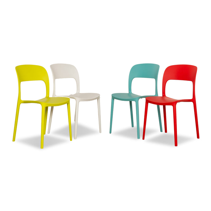 Set of 4 Bontempi Gypsi plastic chairs yellow red light blue white red