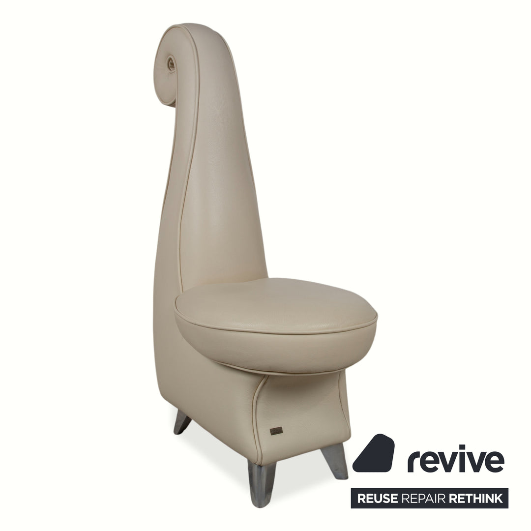 4-piece Bretz Rocky leather chair set, cream beige, dining room