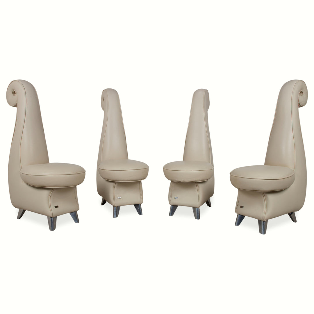 4-piece Bretz Rocky leather chair set, cream beige, dining room