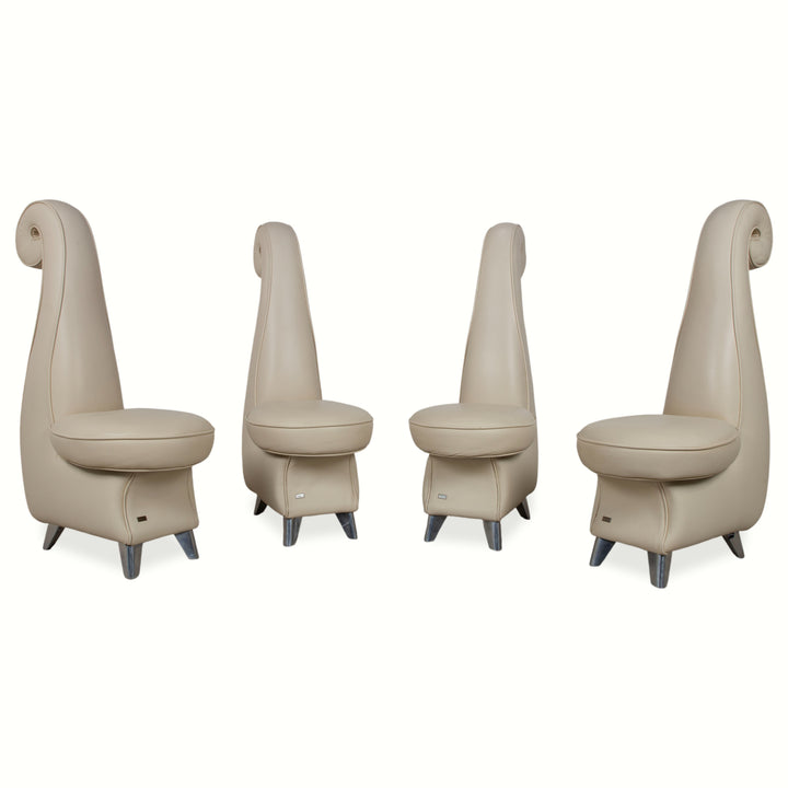 4-piece Bretz Rocky leather chair set, cream beige, dining room