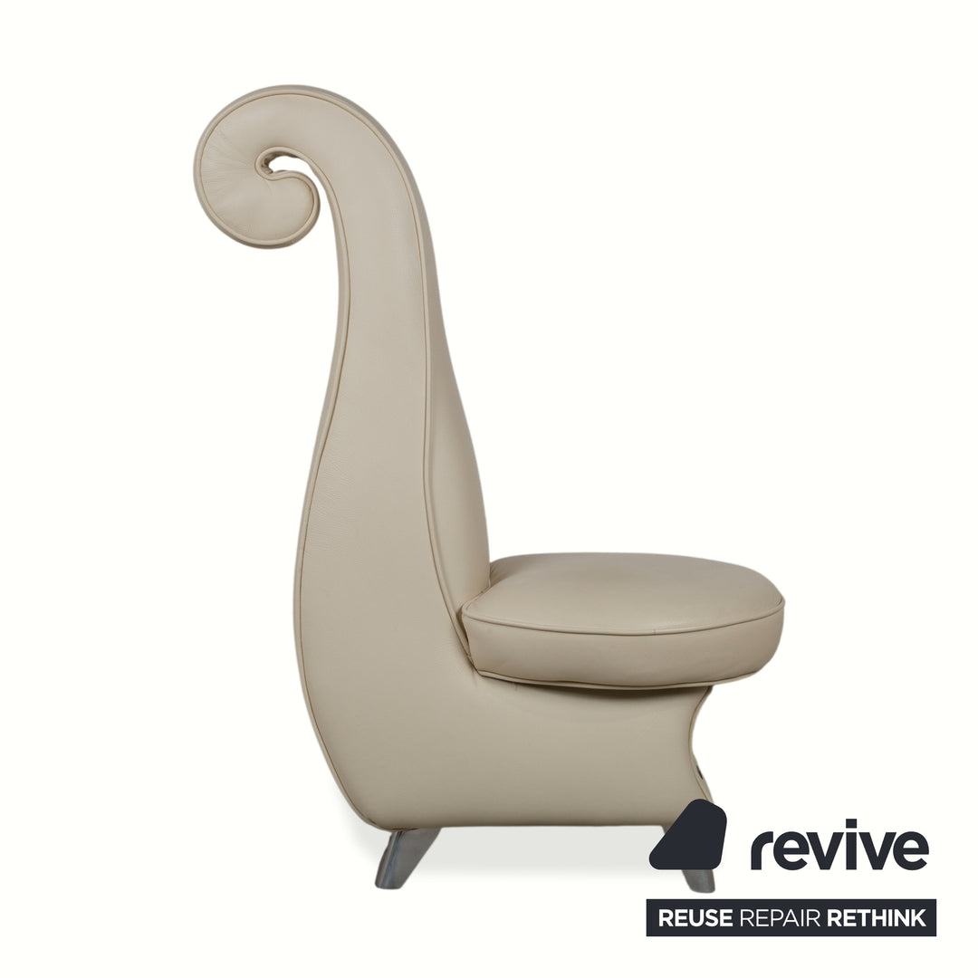 4-piece Bretz Rocky leather chair set, cream beige, dining room