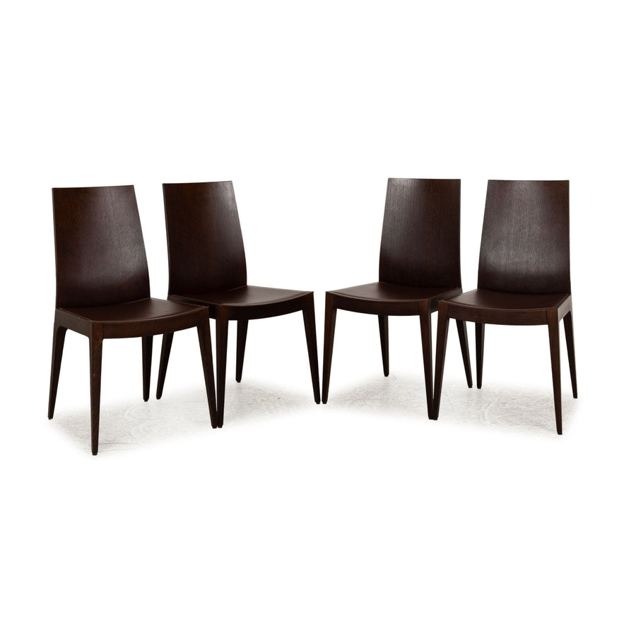 Lot de 4 chaises Calligaris en cuir marron