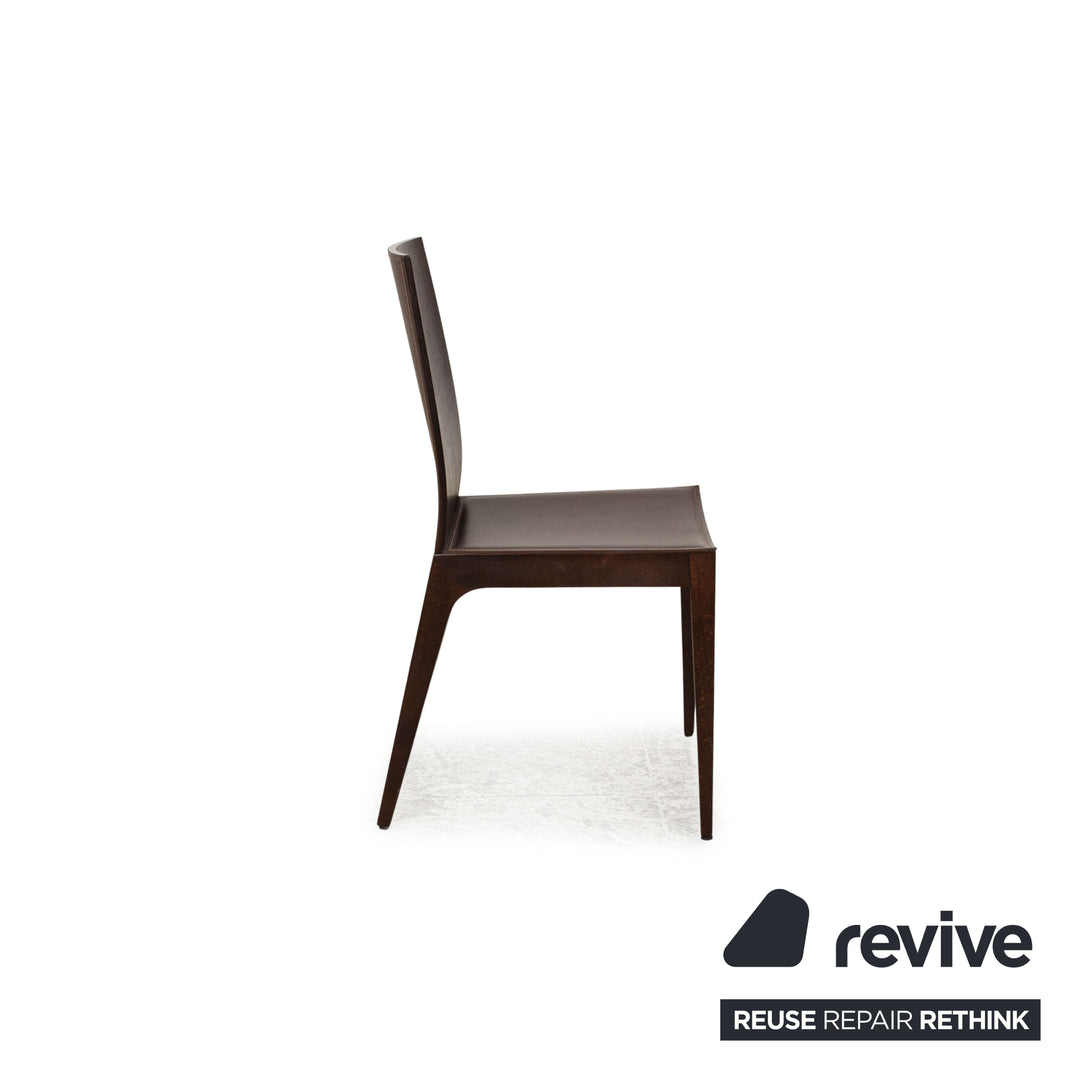 Lot de 4 chaises Calligaris en cuir marron