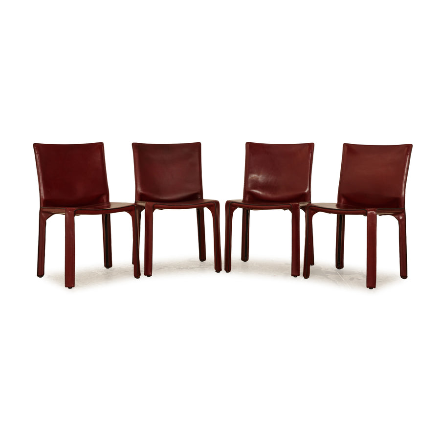 Set of 4 Cassina Cab 412 leather chairs red wine red
