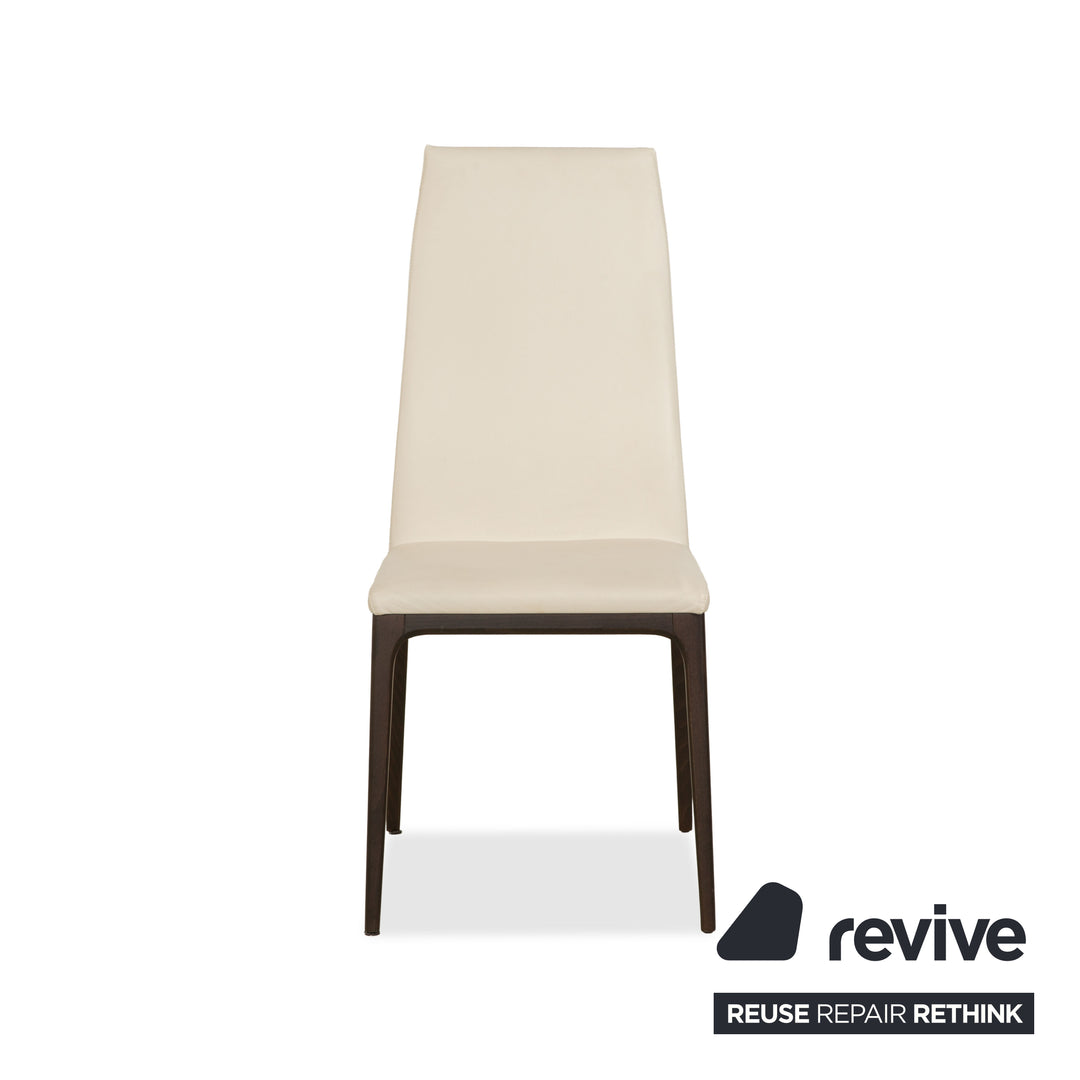 4er Garnitur Arcadia Cattelan Italia Leder Stuhl Creme Weiß Holz Esszimmer