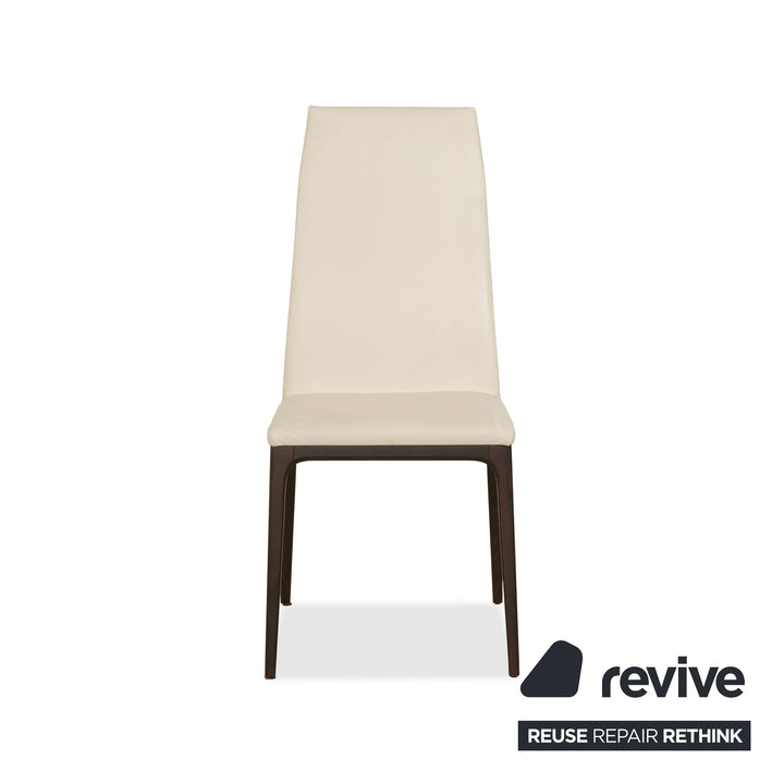 4er Garnitur Arcadia Cattelan Italia Leder Stuhl Creme Weiß Holz Esszimmer
