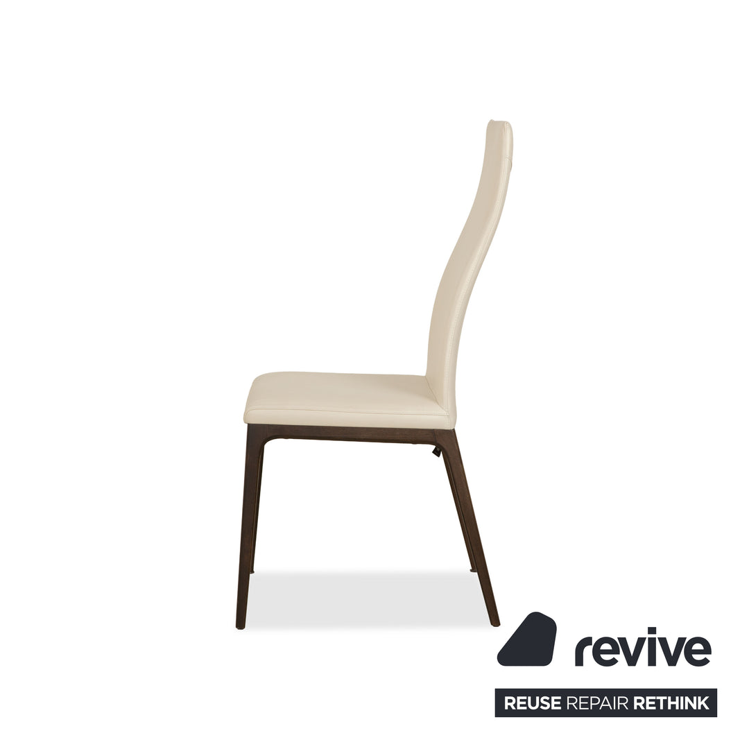 4er Garnitur Arcadia Cattelan Italia Leder Stuhl Creme Weiß Holz Esszimmer