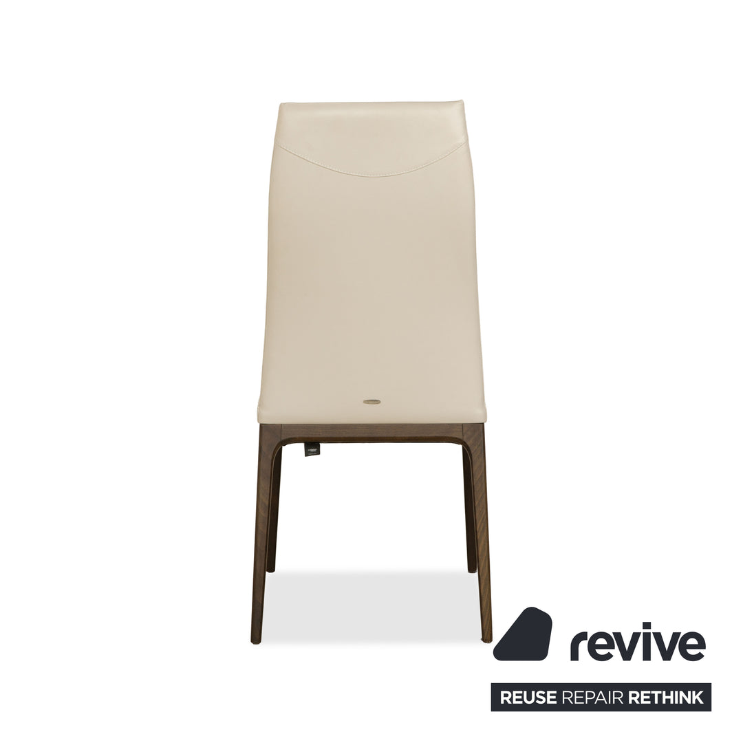 4er Garnitur Arcadia Cattelan Italia Leder Stuhl Creme Weiß Holz Esszimmer