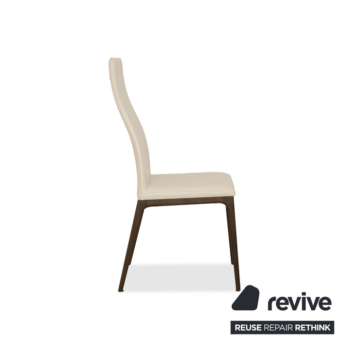 4er Garnitur Arcadia Cattelan Italia Leder Stuhl Creme Weiß Holz Esszimmer