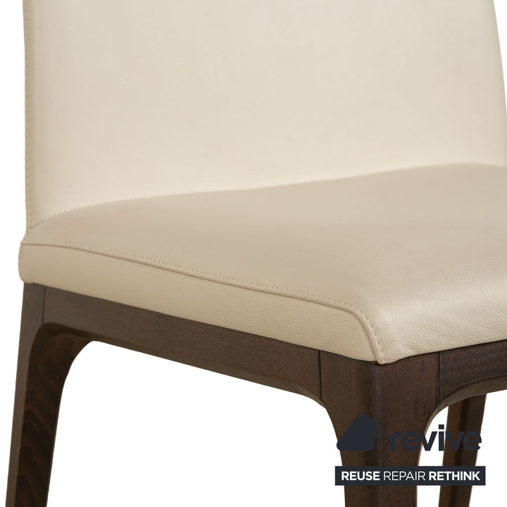 4er Garnitur Arcadia Cattelan Italia Leder Stuhl Creme Weiß Holz Esszimmer
