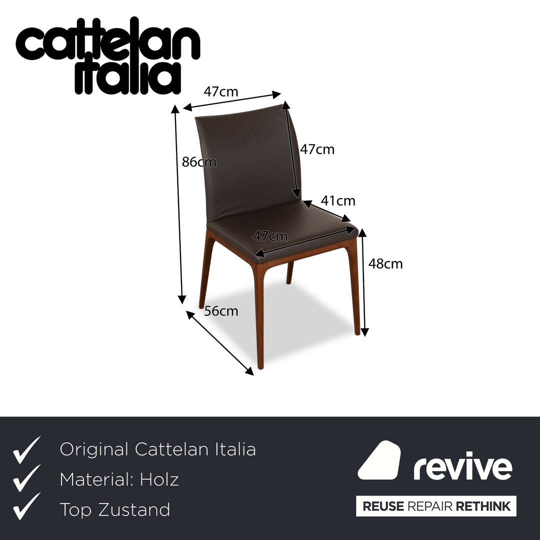 Set of 4 Cattelan Italia Wooden Chair Leather Brown Brown-Gray Dining Room