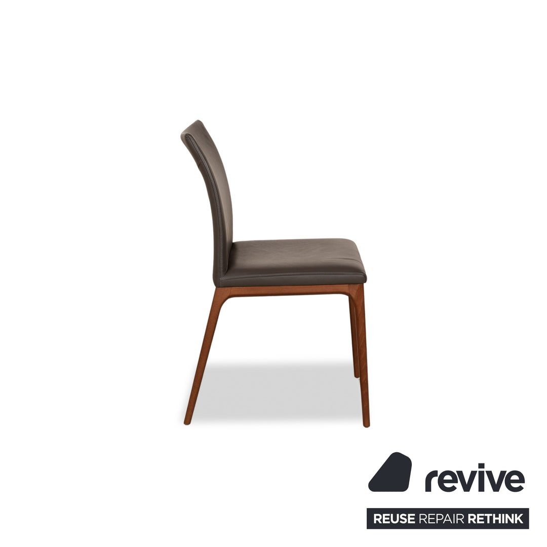 Set of 4 Cattelan Italia Wooden Chair Leather Brown Brown-Gray Dining Room