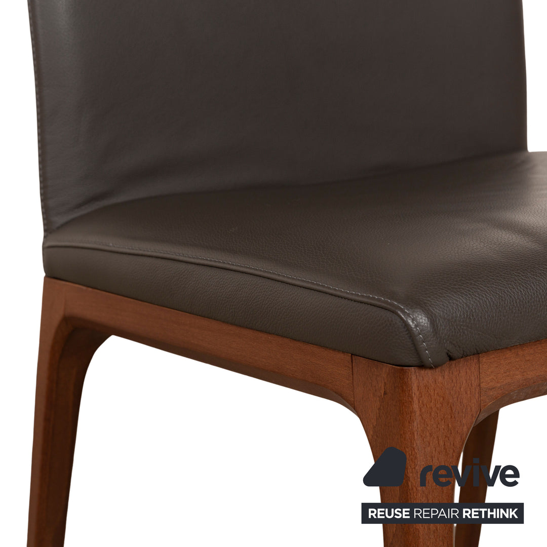 Set of 4 Cattelan Italia Wooden Chair Leather Brown Brown-Gray Dining Room