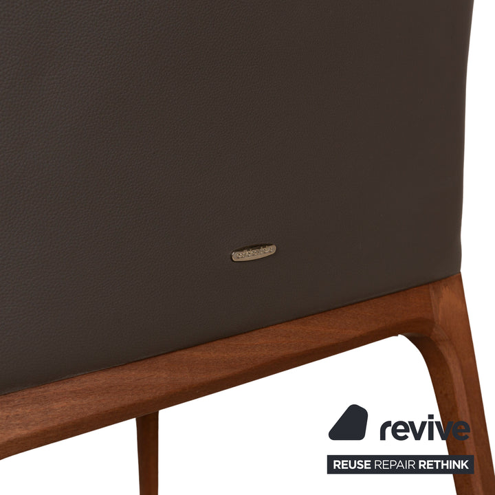 Set of 4 Cattelan Italia Wooden Chair Leather Brown Brown-Gray Dining Room