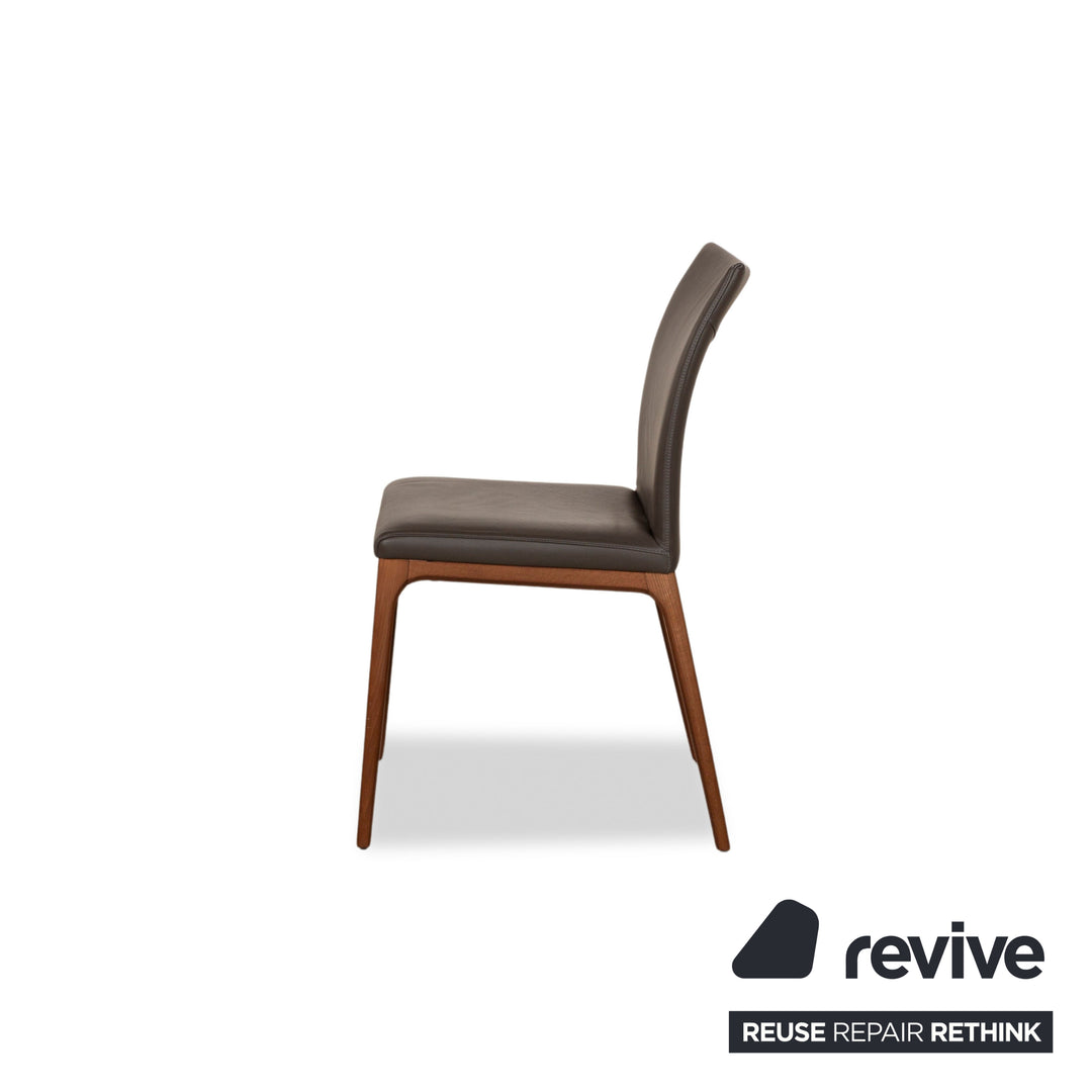 Set of 4 Cattelan Italia Wooden Chair Leather Brown Brown-Gray Dining Room