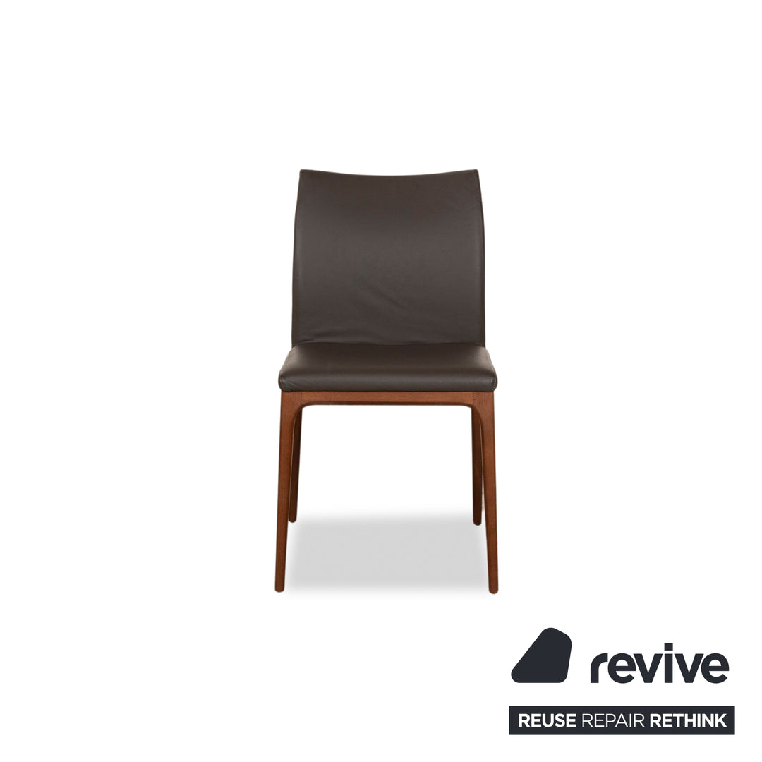 Set of 4 Cattelan Italia Wooden Chair Leather Brown Brown-Gray Dining Room