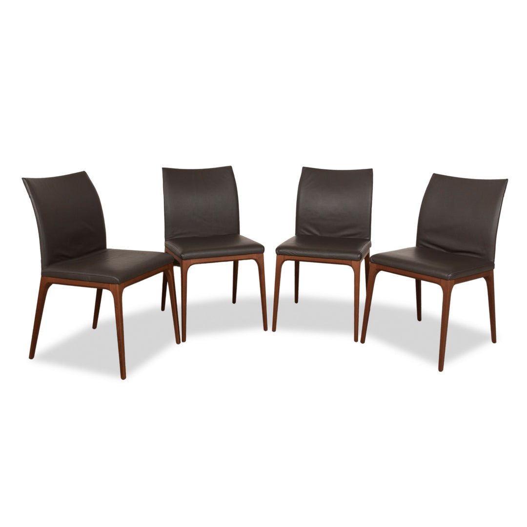 Set of 4 Cattelan Italia Wooden Chair Leather Brown Brown-Gray Dining Room