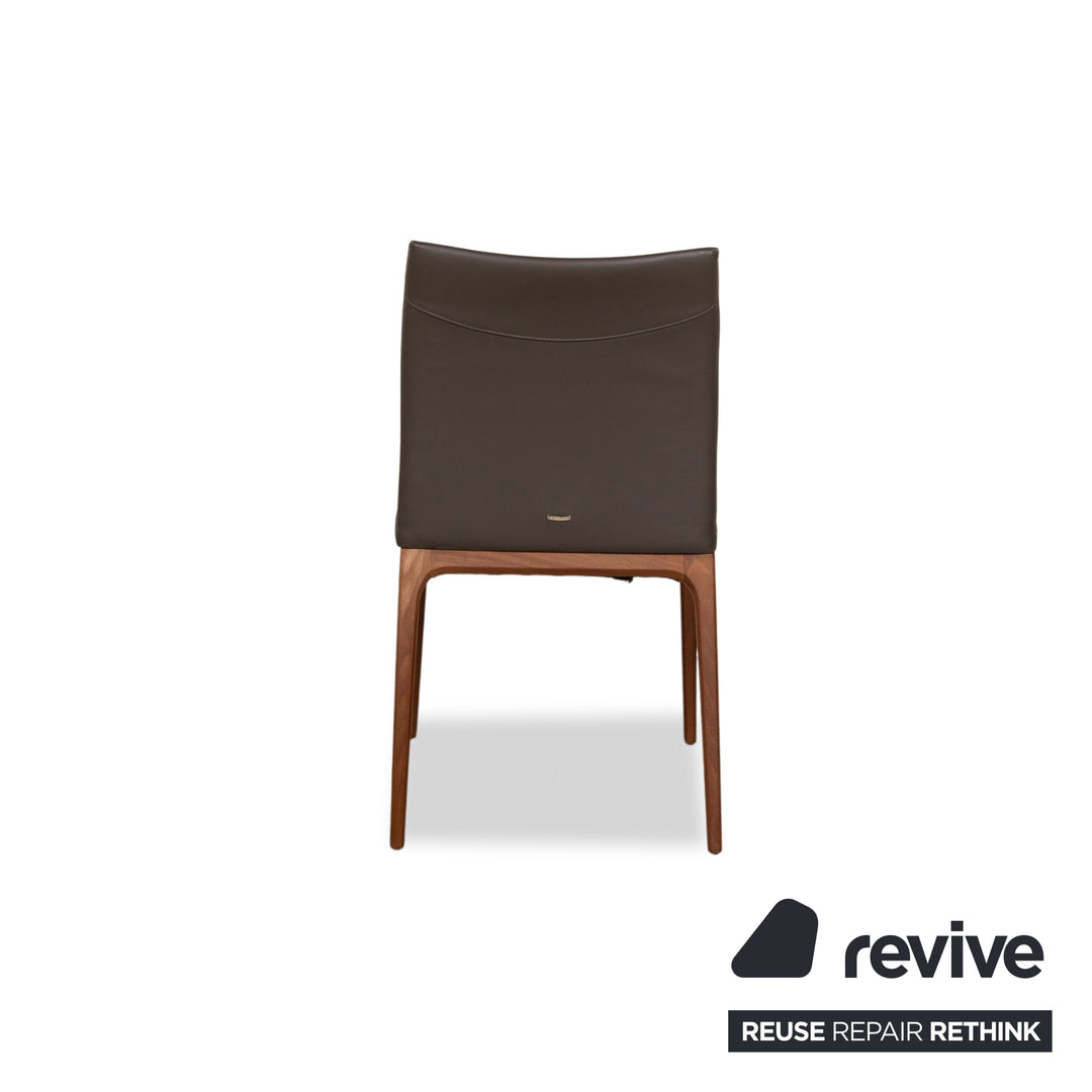 Set of 4 Cattelan Italia Wooden Chair Leather Brown Brown-Gray Dining Room