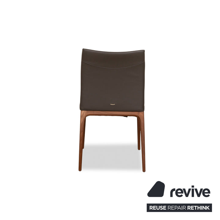 Set of 4 Cattelan Italia Wooden Chair Leather Brown Brown-Gray Dining Room