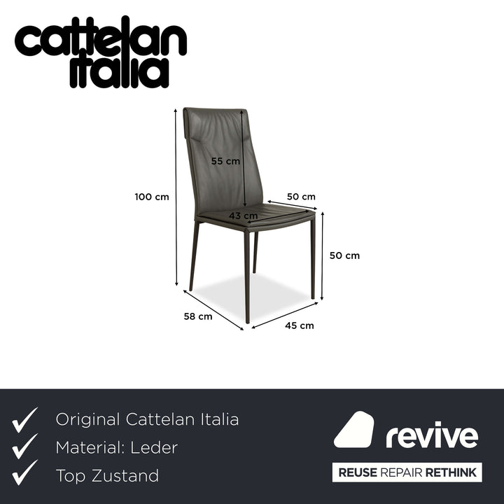 Set of 4 Cattelan Italia Isabel leather chairs grey