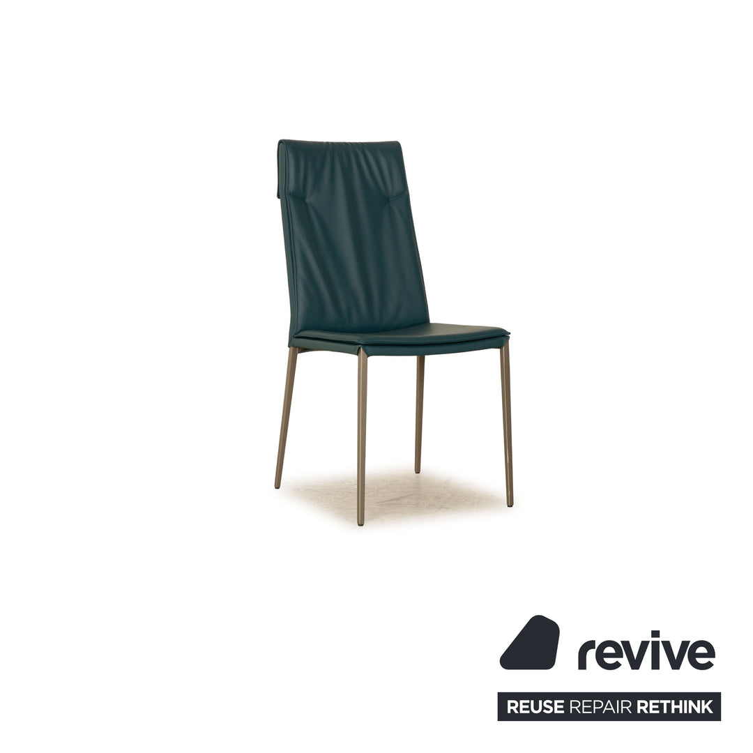 Lot de 4 chaises en cuir Cattelan Italia bleu pétrole