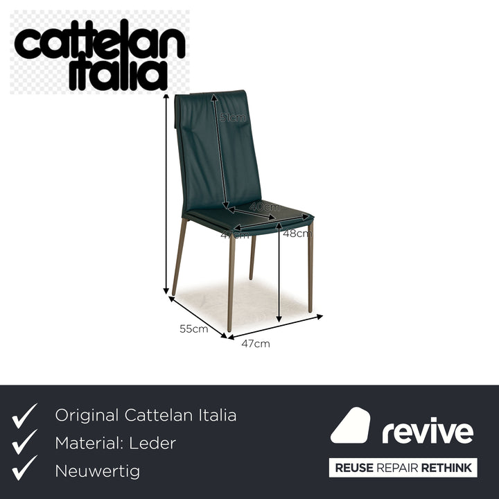 Lot de 4 chaises en cuir Cattelan Italia bleu pétrole