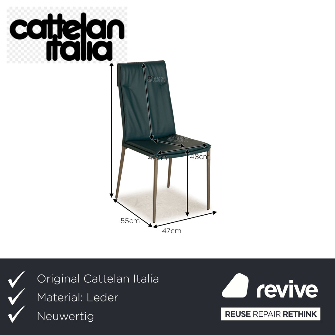 4er Garnitur Cattelan Italia Leder Stuhl Blau Petrol