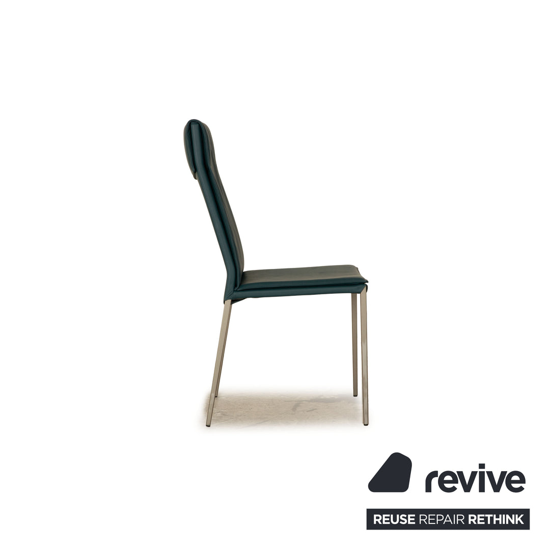 Lot de 4 chaises en cuir Cattelan Italia bleu pétrole