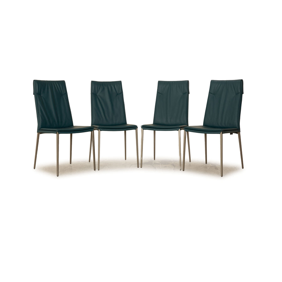 Set of 4 Cattelan Italia leather chairs blue petrol