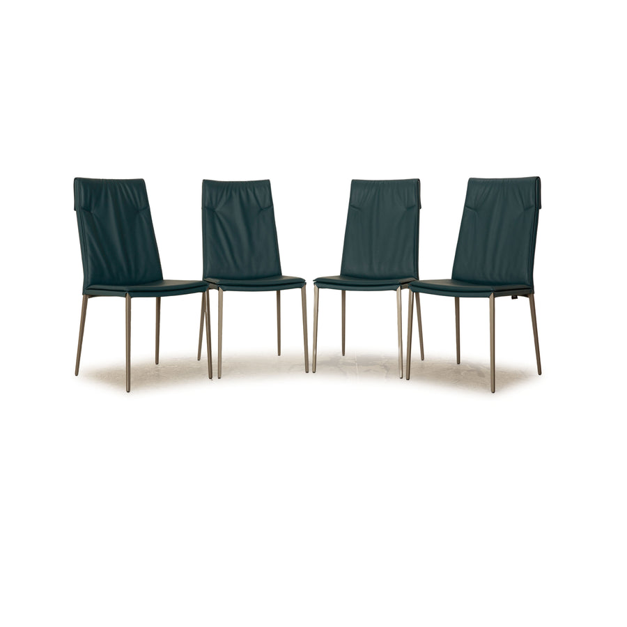 Lot de 4 chaises en cuir Cattelan Italia bleu pétrole