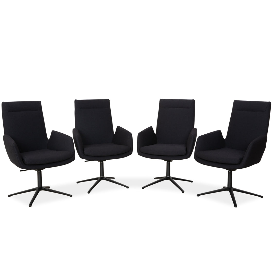 Set of 4 Cor Cordia fabric chairs, dark grey and blue, manual swivel chairs