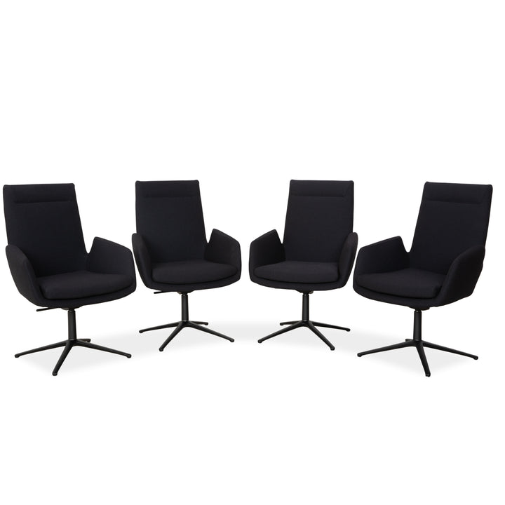 Set of 4 Cor Cordia fabric chairs, dark grey and blue, manual swivel chairs