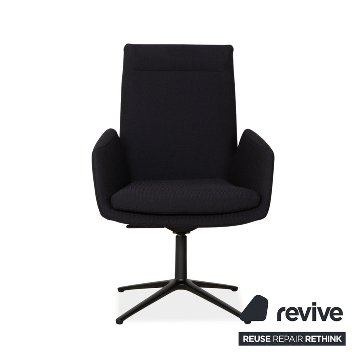 Set of 4 Cor Cordia fabric chairs, dark grey and blue, manual swivel chairs