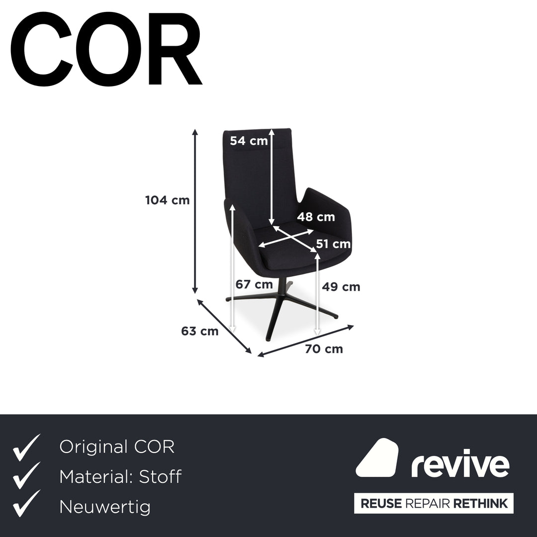 Set of 4 Cor Cordia fabric chairs, dark grey and blue, manual swivel chairs