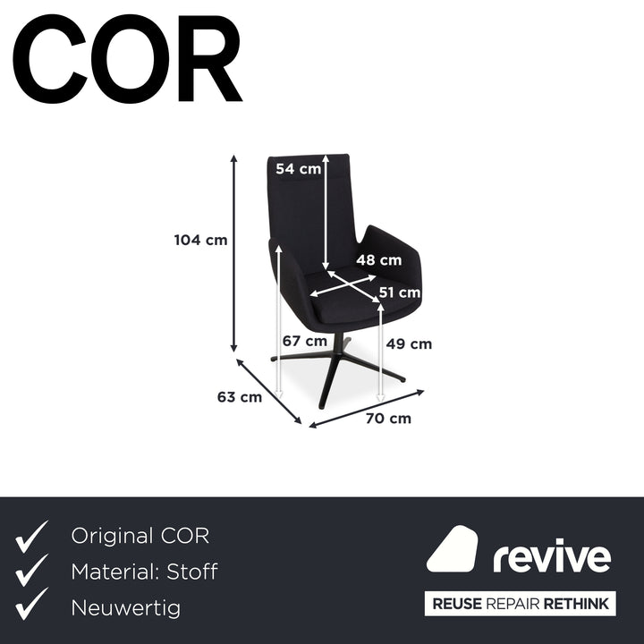Set of 4 Cor Cordia fabric chairs, dark grey and blue, manual swivel chairs