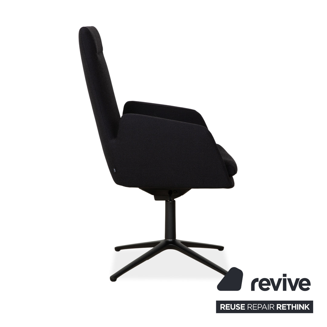 Set of 4 Cor Cordia fabric chairs, dark grey and blue, manual swivel chairs