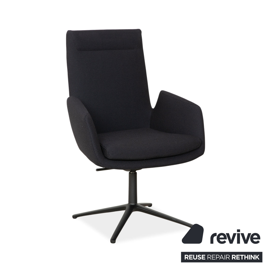 Set of 4 Cor Cordia fabric chairs, dark grey and blue, manual swivel chairs