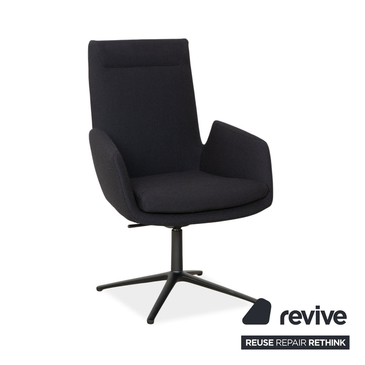 Set of 4 Cor Cordia fabric chairs, dark grey and blue, manual swivel chairs