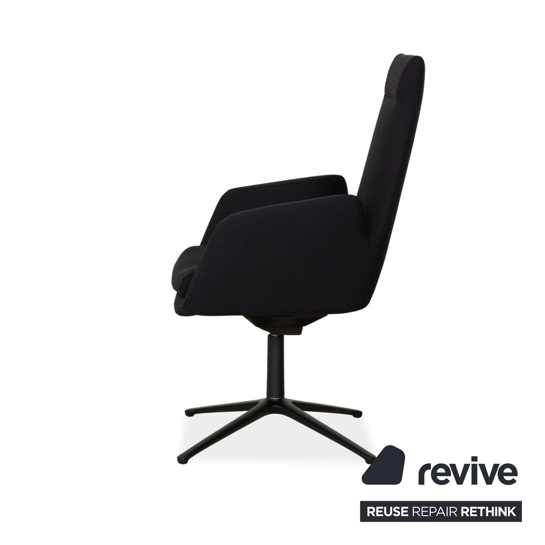 Set of 4 Cor Cordia fabric chairs, dark grey and blue, manual swivel chairs