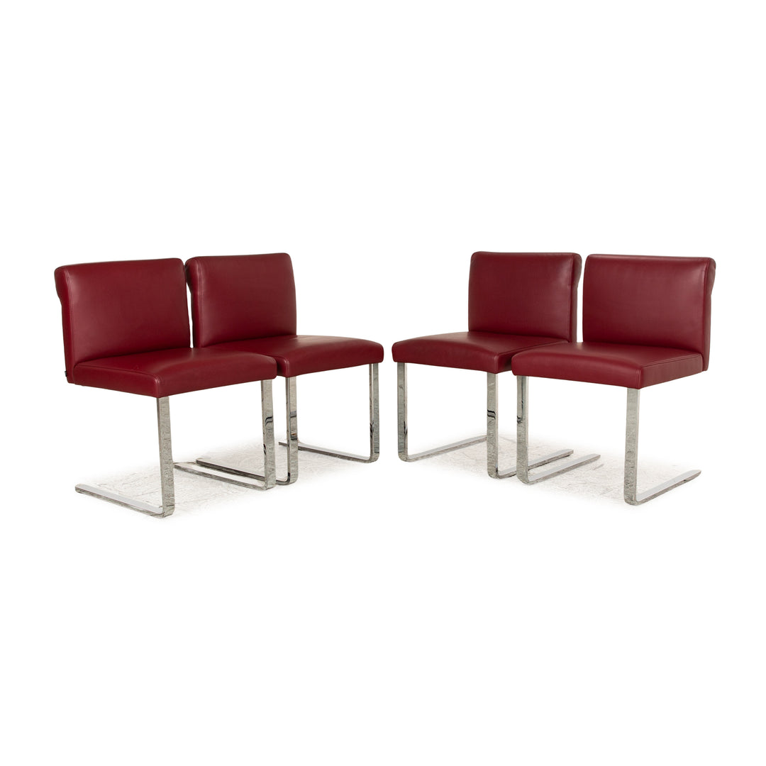 Set of 4 Cor Quant Leather Chair Red Cantilever