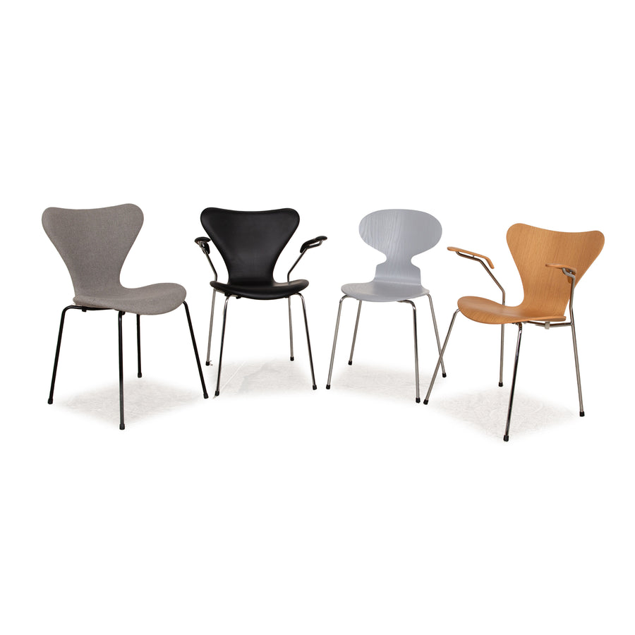 Set of 4 Fritz Hansen 3207 3107 plastic wood chair black grey brown frame chrome-plated