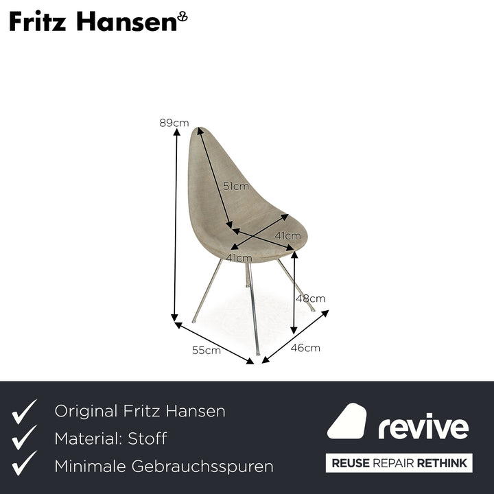 4er Garnitur Fritz Hansen Drop Stoff Stuhl Grau Rosa Esszimmer