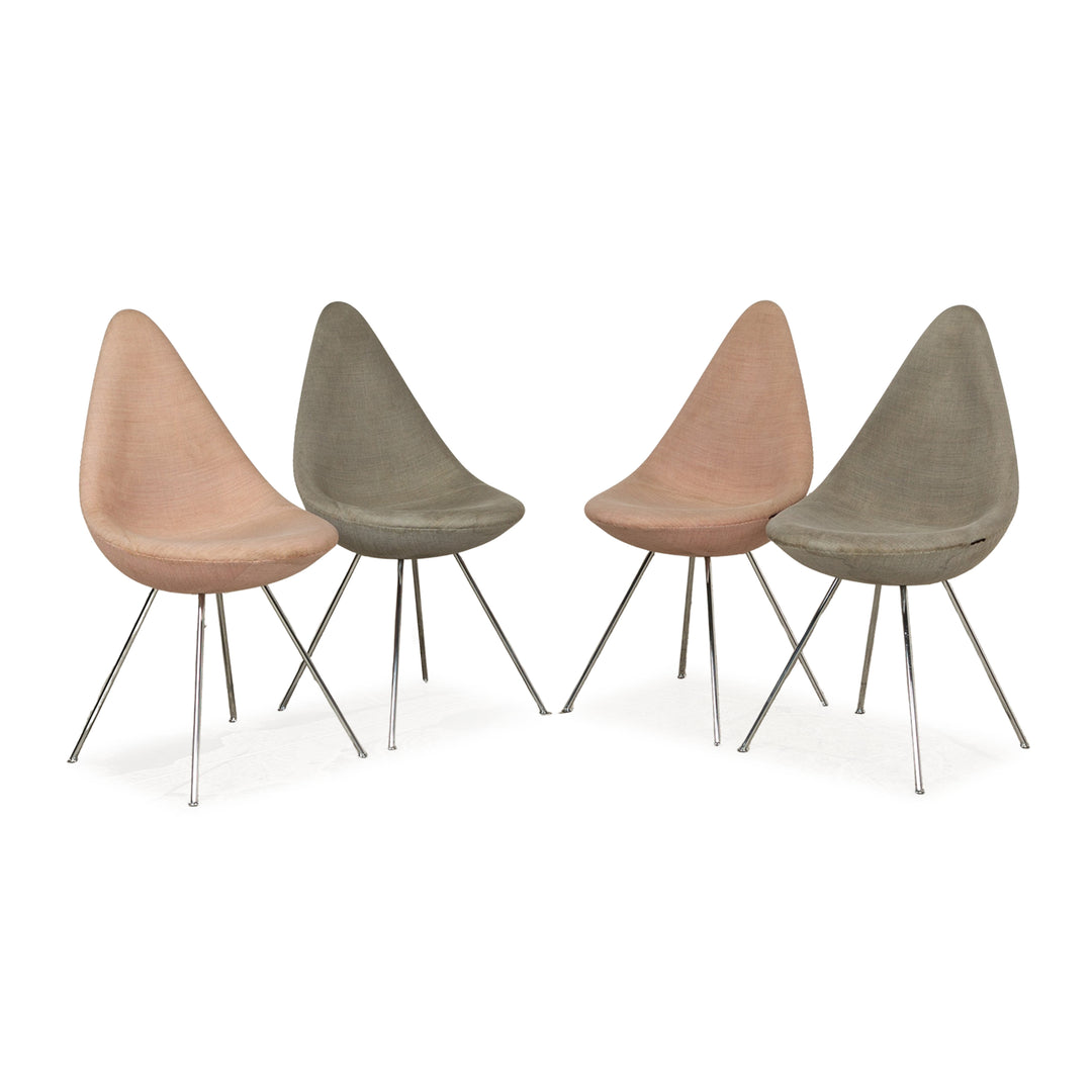 Set of 4 Fritz Hansen Drop fabric chairs grey pink dining room