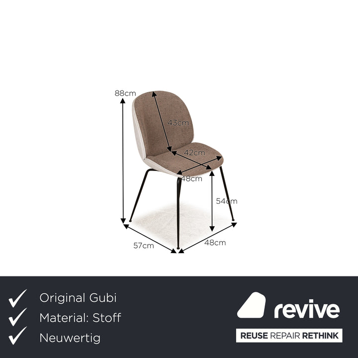 Lot de 4 Gubi Beetle Chair BAT tissu marron gris beige
